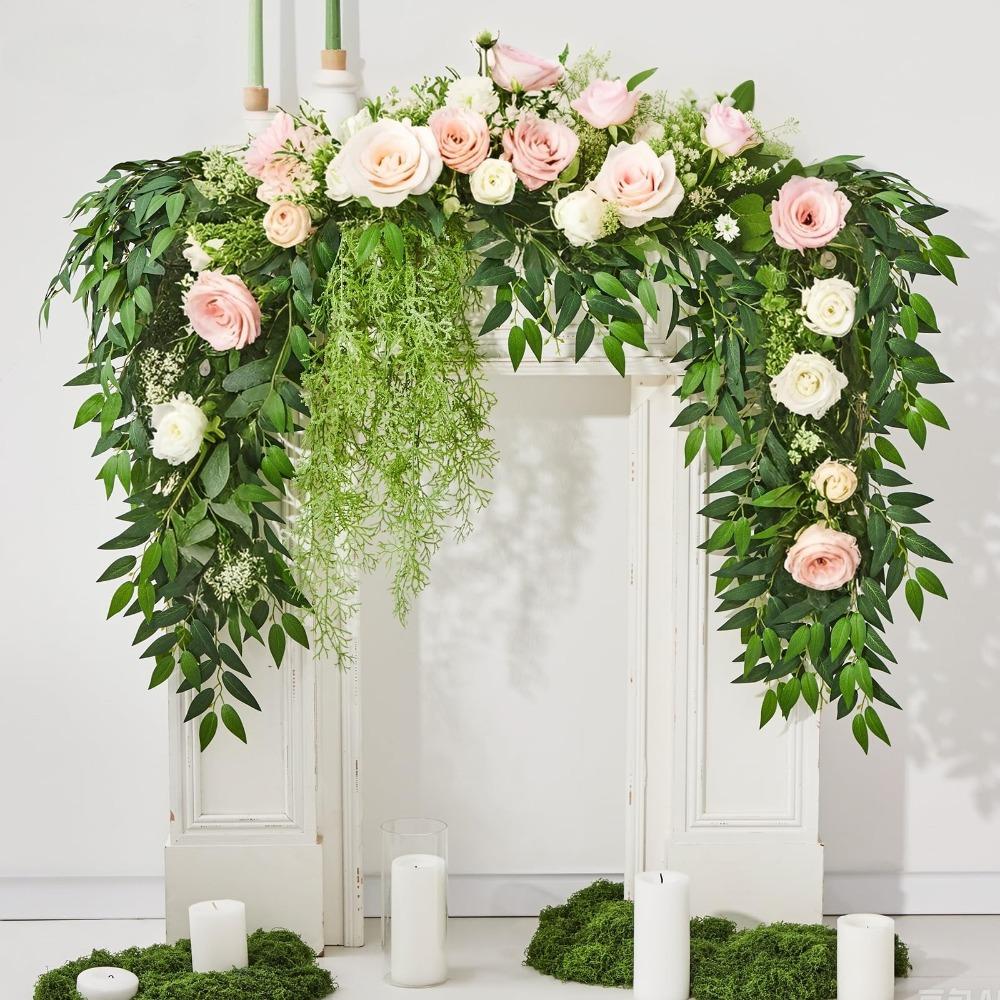 Faux Green Leaf Garland Branches Set of 4 | Hanging Greenery Spray for Wedding Arch Bouquet & Home Decor