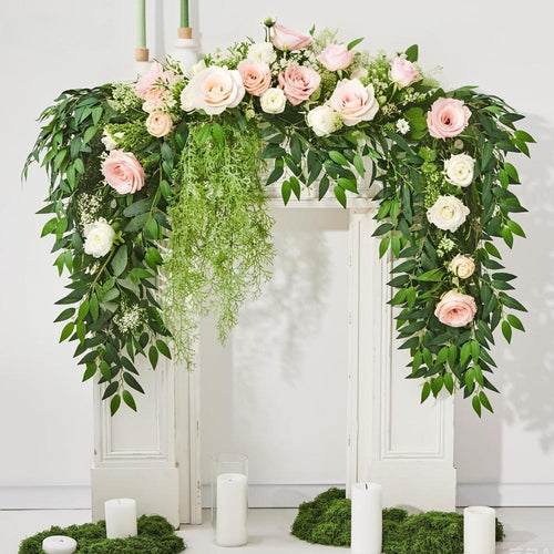Faux Green Leaf Garland Branches Set of 4 | Hanging Greenery Spray for Wedding Arch Bouquet & Home Decor