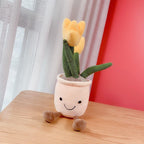 Tulip Flower Pot Stuffed Throw Plushie Pillow Doll, Soft Fluffy Plant Friend Hugging Cushion - Present for Every Age & Occasion