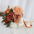Artificial Rose Bridal Tossing Bouquet | Bride Bridesmaid Wedding Ceremony & Prom in Orange Pink Wine Red Blue