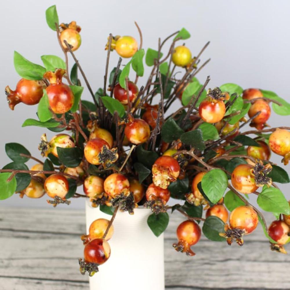 Artificial Rosehip Berries and Simulation Pomegranate Faux Fruit Stems | Wreath Centerpiece Home Decor & DIY Craft in 3 Styles