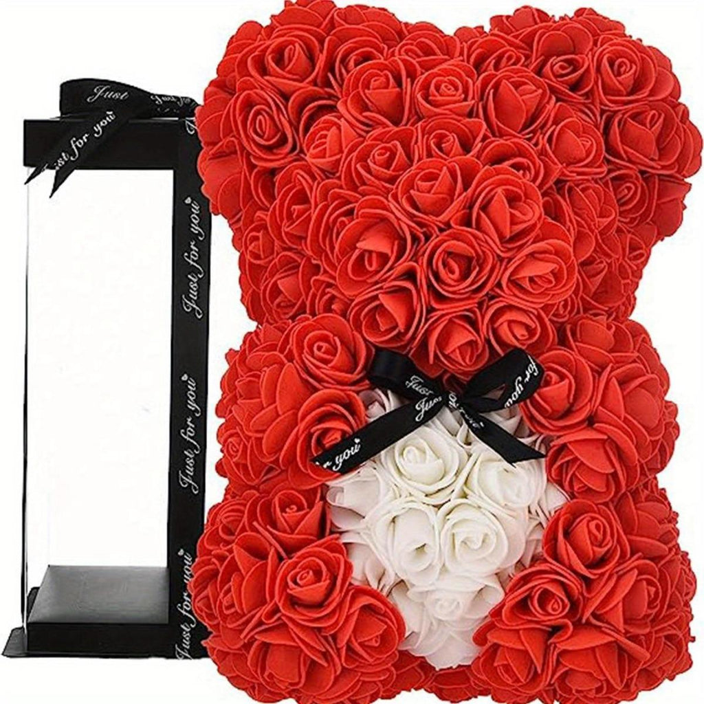 Forever Rose Bear with Black Ribbon Colorblock Gift Box Set for Valentine's Day