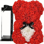 Forever Rose Bear with Black Ribbon Colorblock Gift Box Set for Valentine's Day