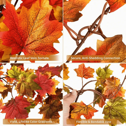 Artificial Fall Maple Leaf Garland | Autumn Vine Fake Foliage for Thanksgiving Halloween Home Decor