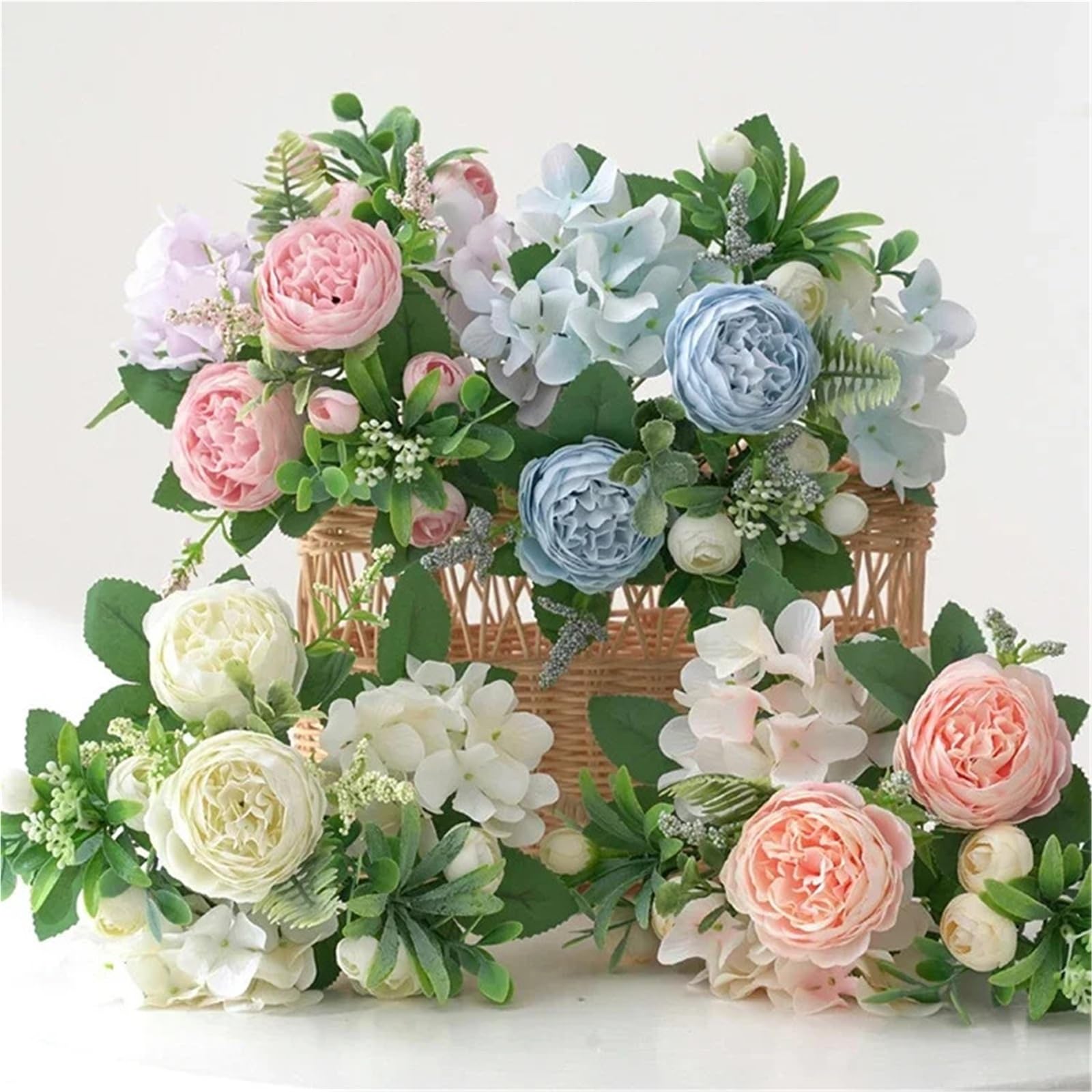 Artificial Rose Bouquet | Faux Flowers for Vase Table Centerpiece Wedding Bridal Baby Shower & Cake Topper in White Purple Blue Green Pink