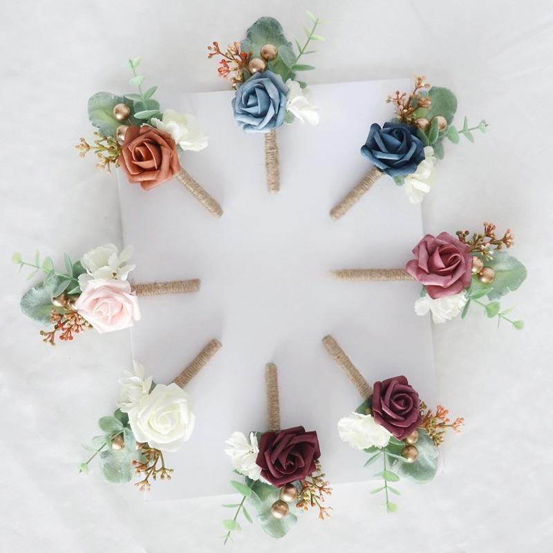 Artificial Flower Boutonnieres for Wedding Groomsmen | Groom Suit Corsage Prom & Formal Accessory in White Pink Wine Red Blue Orange