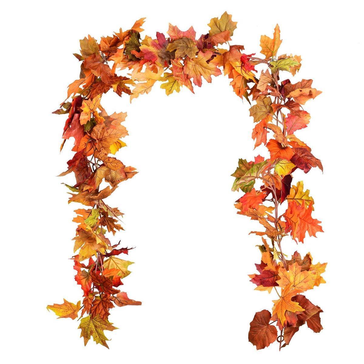 Fall maple leaf hanging vine garland for Thanksgiving home and fireplace decor