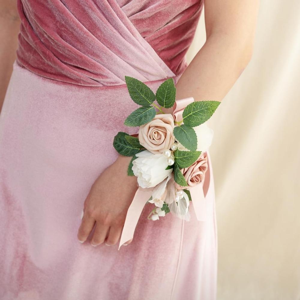 Artificial Flower Corsage Set 2pcs | Wedding Prom Homecoming Graduation Mother Daughter Shoulder & Wristlet in 10 Colors