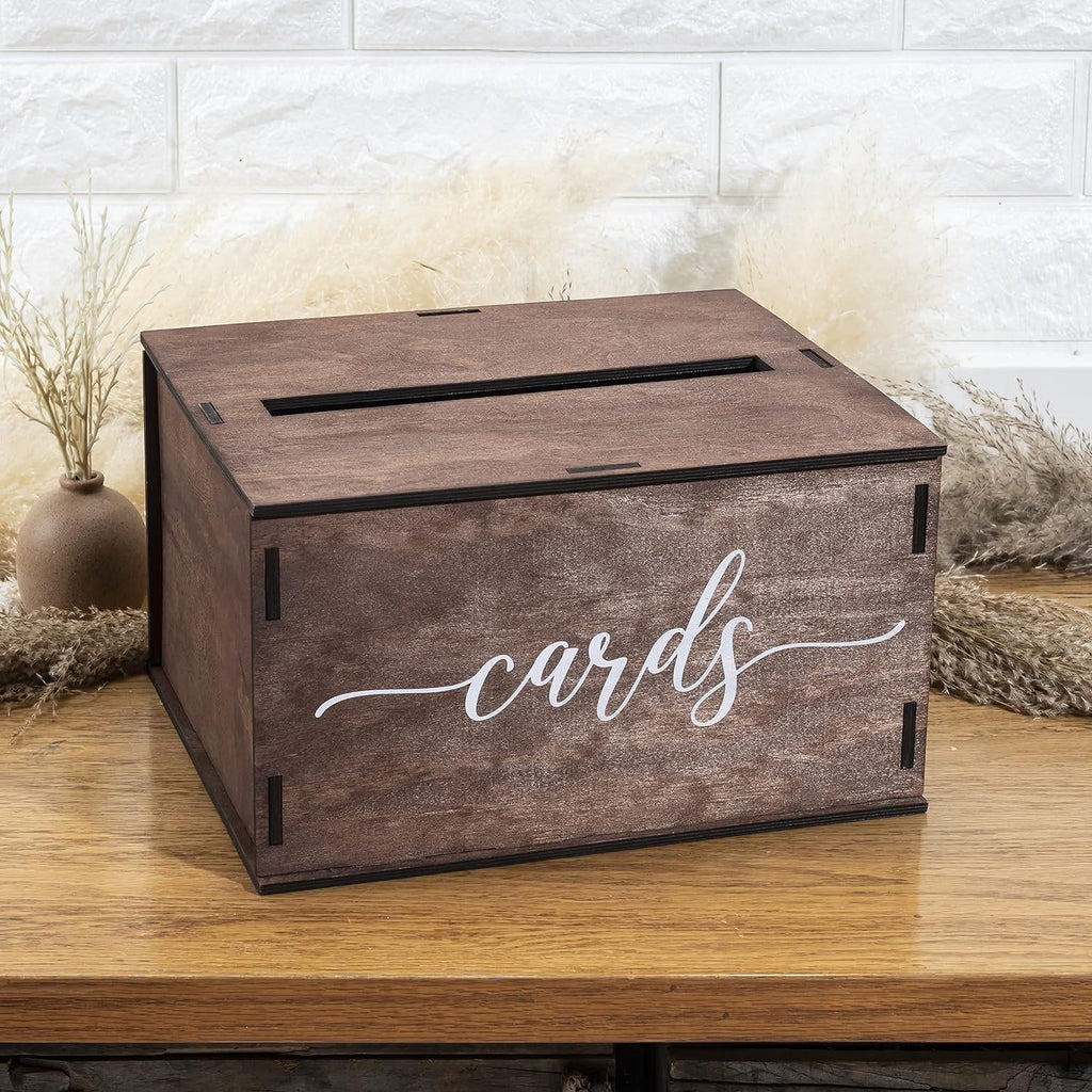 Wooden Wedding Card Box with Slot and Lid | Rustic Reception Gift Money & Card Holder Keepsake