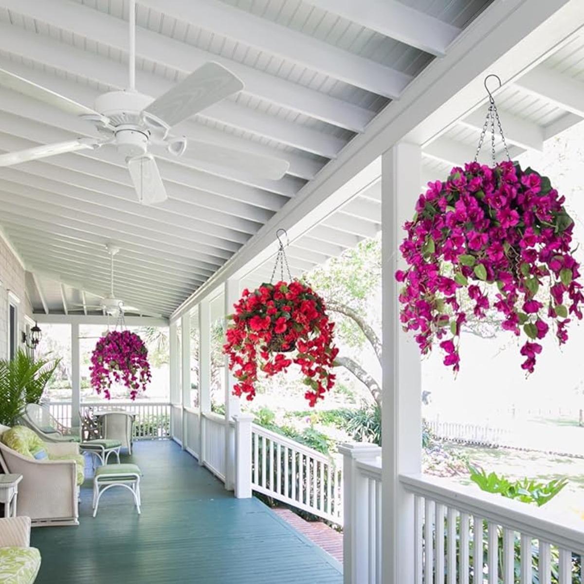 Uv resistant hibiscus flower hanging decor set of styled for outdoor garden patio by IPOPU