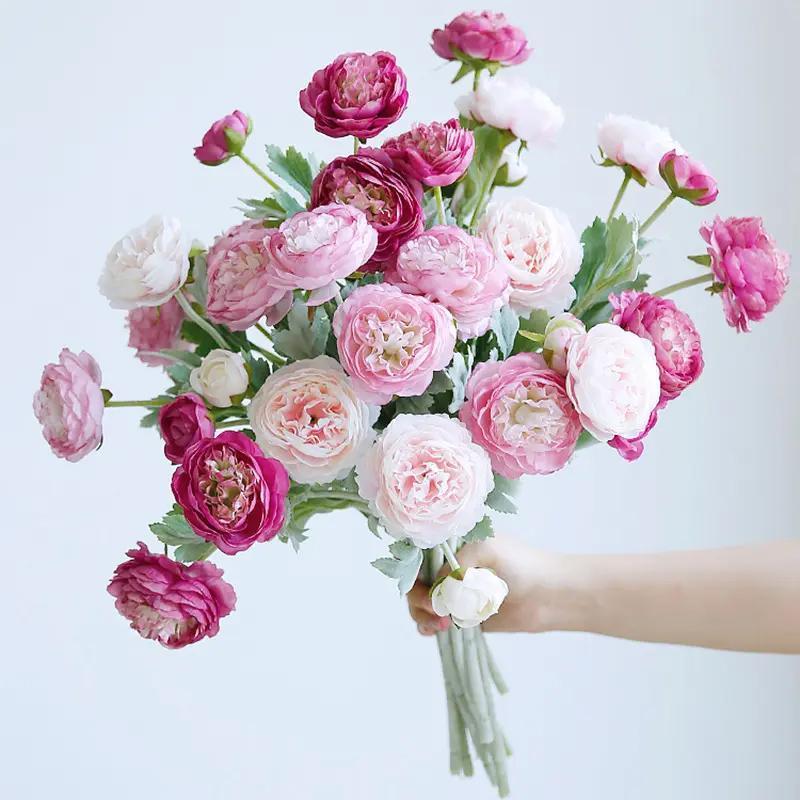 Artificial Peony Rose Combo Bouquet 6pcs | Home Table Wedding Party & Farmhouse Decor in Mix Pink Pink Red Pink White