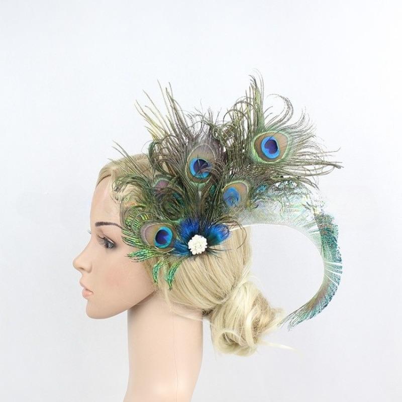 Peacock Feather Fascinator Hair Clip | Rhinestone Hairpin for Cocktail Party Wedding Women & Girls