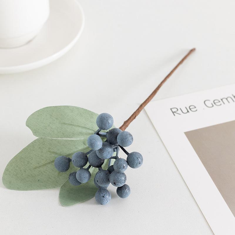 Artificial Blueberry Berry Stems 12pcs | Lifelike Faux Berry Sprigs for Wedding Christmas Valentine's Day Halloween & DIY Bouquet Decor in Blue Green