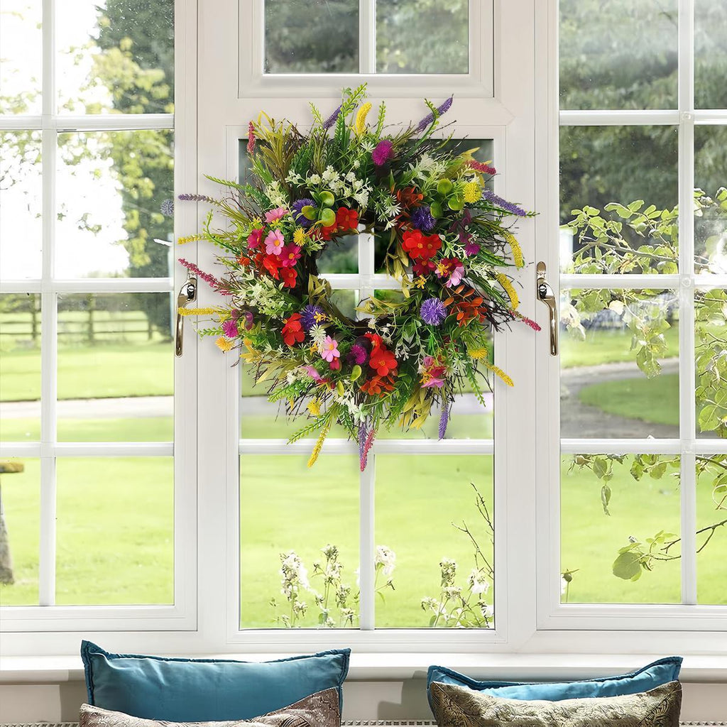 17.7in Spring Wreaths for Front Door Welcome Summer Flower Weatherproof Greenery All Seasons Round Wreaths Rustic Decor Decoration Fruit Plants