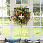 17.7in Spring Wreaths for Front Door Welcome Summer Flower Weatherproof Greenery All Seasons Round Wreaths Rustic Decor Decoration Fruit Plants
