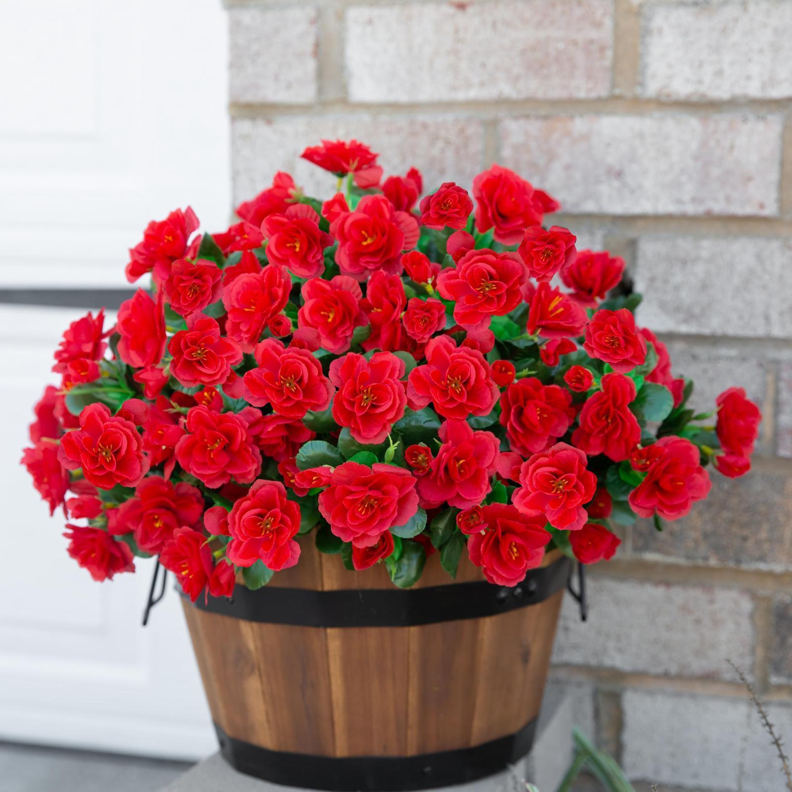 Outdoor Artificial Camellia Plants Set of 6 | Weather-Resistant Decorative Flowers for Porch Patio Garden & Entryway in White Pink Red Yellow