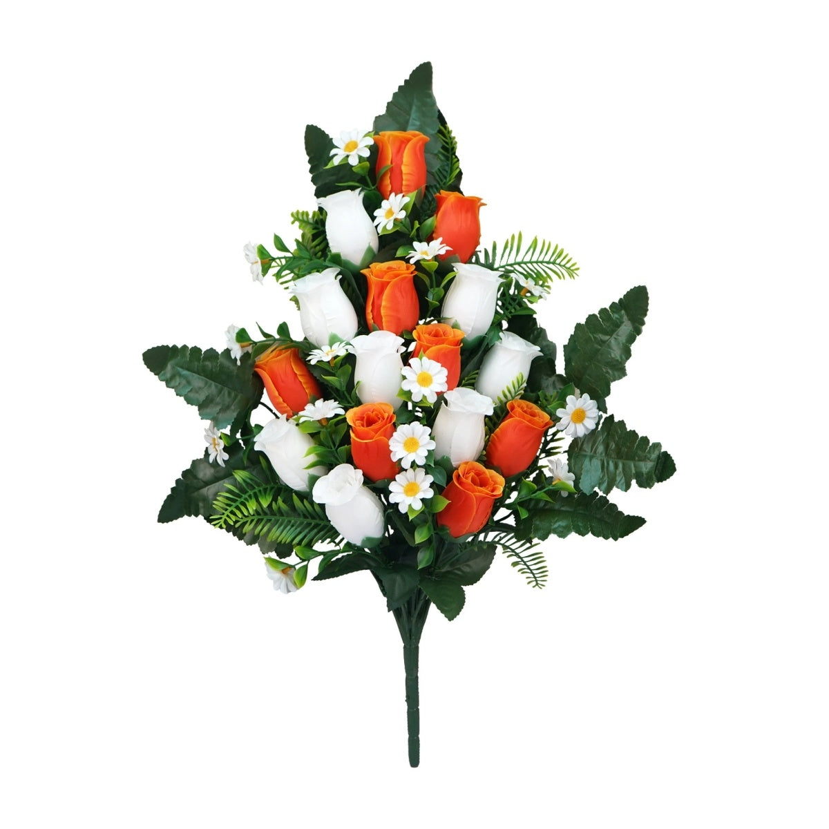 Artificial cemetery flowers orange memorial roses bouquet with vase for gravesite decoration