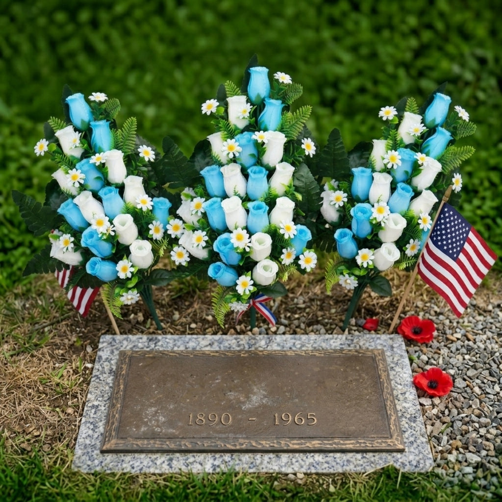 Cemetery Flowers Memorial Rose Bouquets With Cemetery Vase for memorial decor by IPOPU