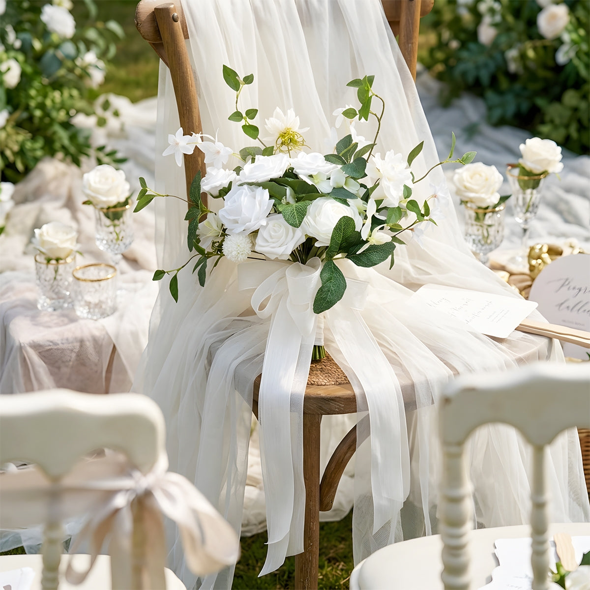 White Artificial Rose Bridal Bouquet | Wedding Toss Bouquet Bride Bridesmaid Flowers
