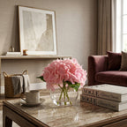 Artificial Hydrangea Flowers in Glass Vase | Lifelike Faux Floral Arrangement for Home Office Dining Table Decor