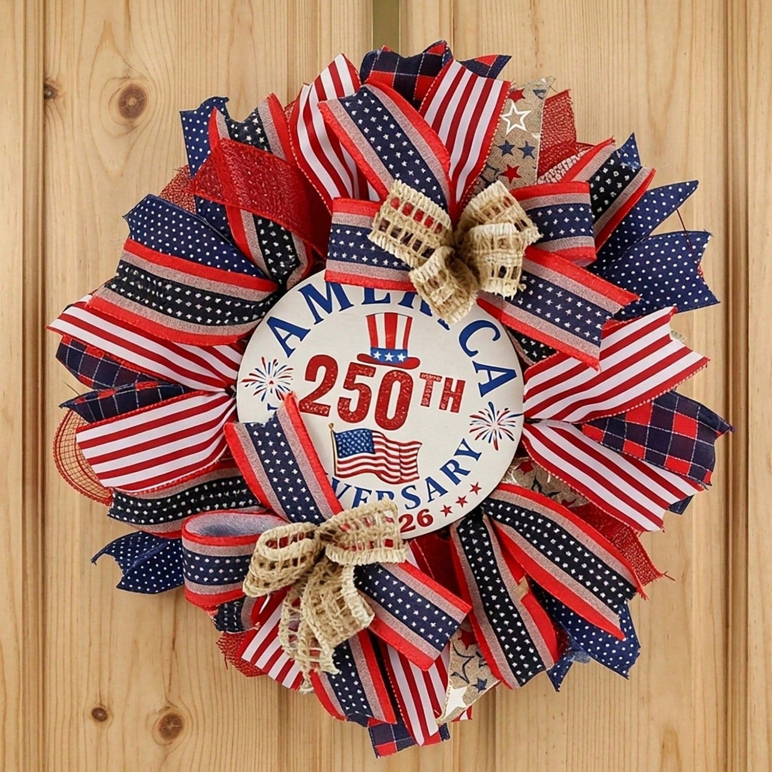 17.7 inch red white and blue patriotic American flag wreath for front door 4th of July and Memorial Day indoor outdoor decor