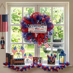 4th of july patriotic flag wreath arranged for front door window by IPOPU