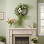 Bohemian Fern Wreath with White Rose Cascading Design Front Door Decor Spring Summer Home Wall Hanging Porch Art
