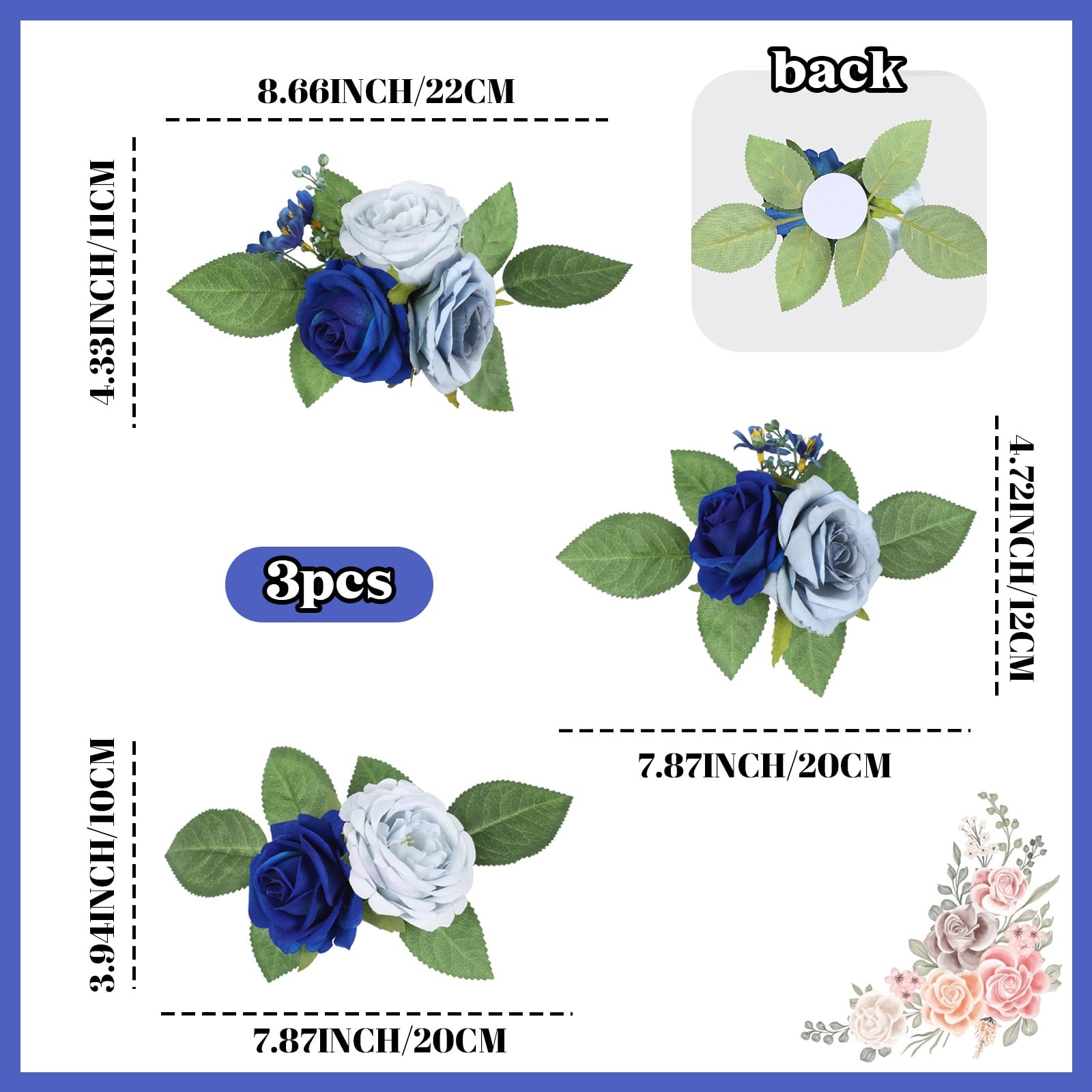 Cake Topper Flowers Set | 3PCS Faux Floral Cake Decorations for Wedding Birthday Baby Shower Anniversary