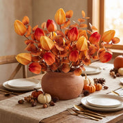 Orange Lantern Flower & Eucalyptus Stem – Fall, Set of 5
