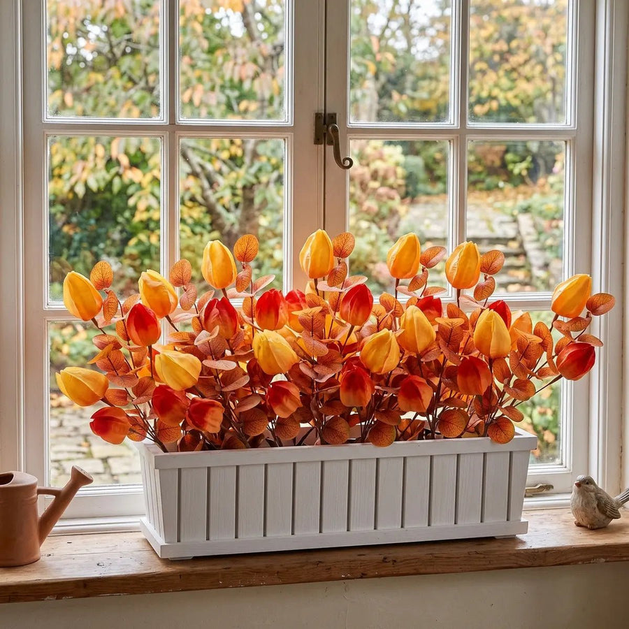 Orange Lantern Flower & Eucalyptus Stem – Fall, Set of 5