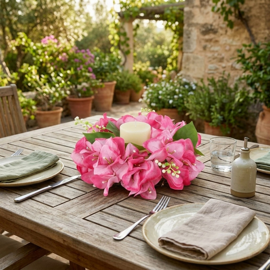Floral Candle Wreath Rings | Artificial Bougainvillea Candle Rings for Wedding Table Centerpiece Home Decor