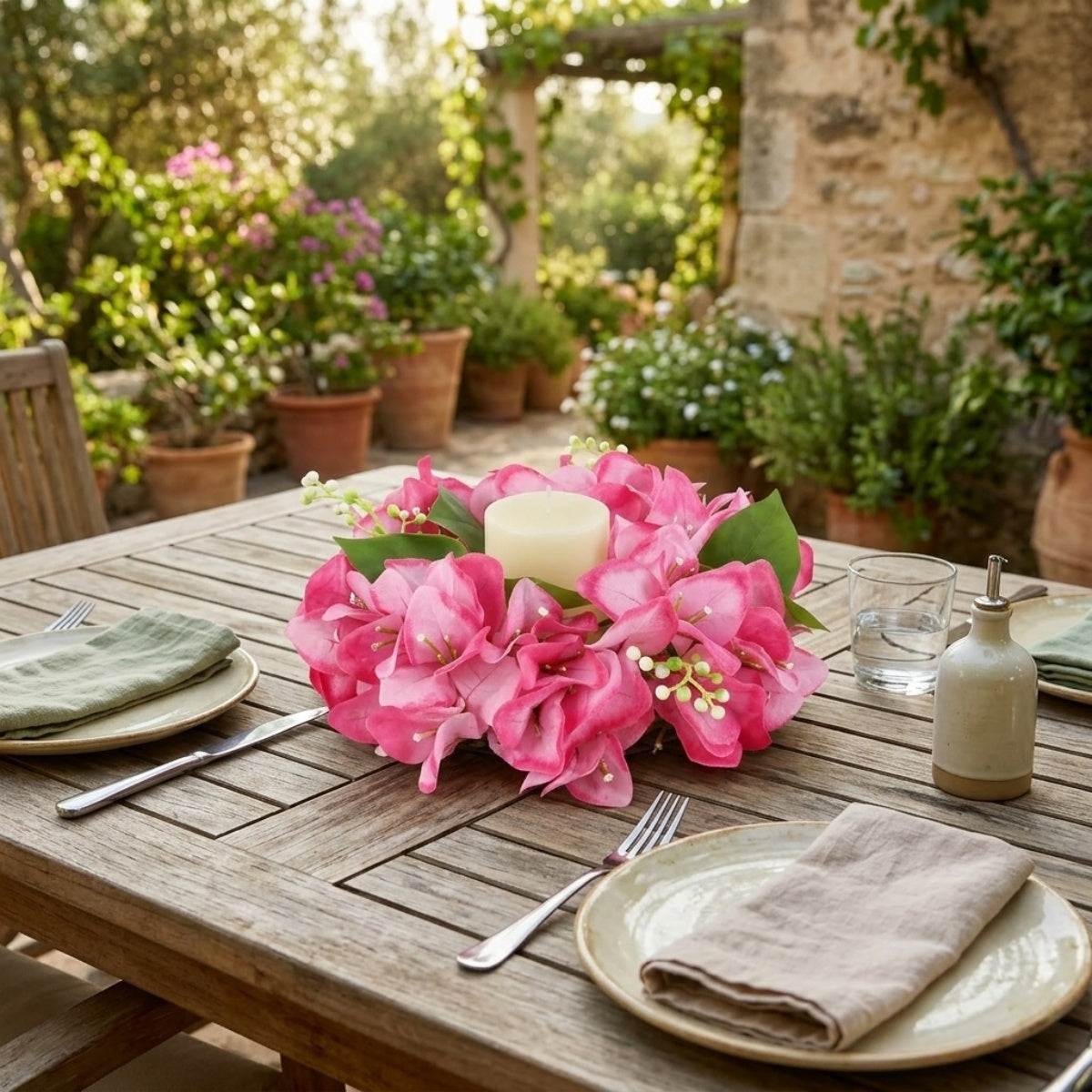 Floral Candle Wreath Rings | Artificial Bougainvillea Candle Rings for Wedding Table Centerpiece Home Decor