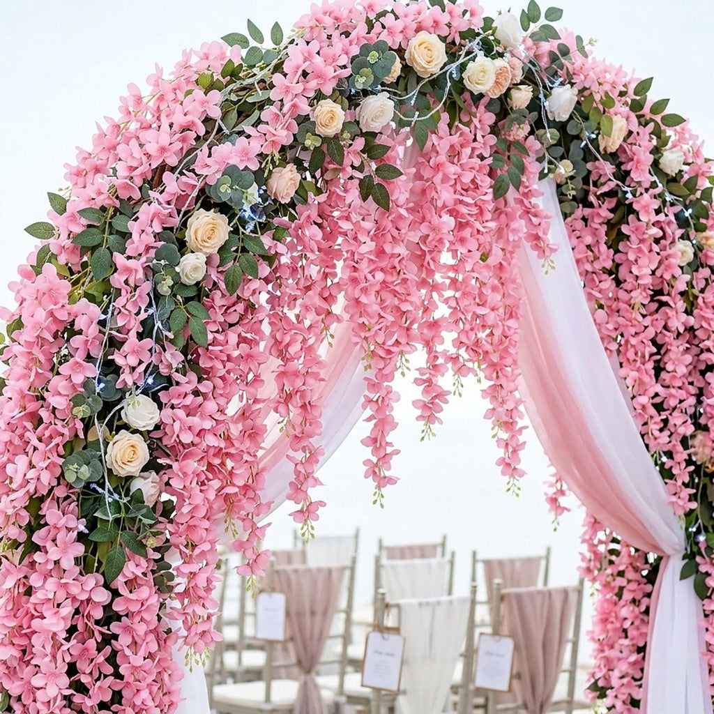 Wisteria Hanging Flowers Dense Faux Vine Garland 2pcs | 6 Colors for Wedding Arch Backdrop Home Party & Wall Decor