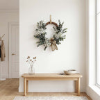Farmhouse Eucalyptus Wreath with Burlap Bow & White Baby's Breath for Front Door Porch Wall Living Room & Bedroom Decor