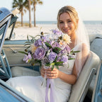 Artificial Purple Rose & Peony Bouquet | Wedding Bridal Flower Arrangement with Chiffon Ribbon for Ceremony Bridal Shower & Home Decor