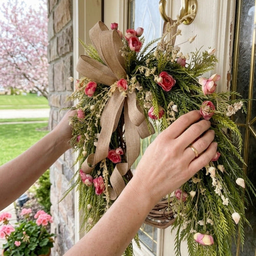 Pink Peony Wreath with Burlap Bow | Artificial Spring Summer Floral for Front Door Garden Party Home Wall & Wedding Decor