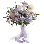 Artificial purple rose and peony wedding bridal bouquet with chiffon ribbon for wedding ceremony bridal shower and home decor