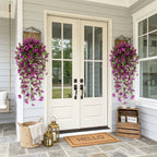 Artificial Hanging Flowers for Outdoors, Morning Glory Artificial Flowers with Eucalyptus Leaves, UV Resistant Fake Flower Realistic Faux Plants for Home Patio Porch Garden