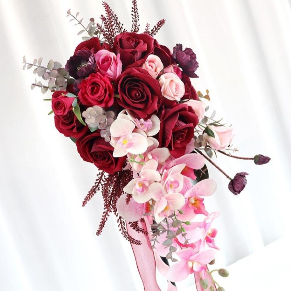 Handmade Teardrop Bridal Bouquet | Wedding Ceremony Bridal Shower Anniversary & Photo Shoot in Champagne Orange Red Blue Claret