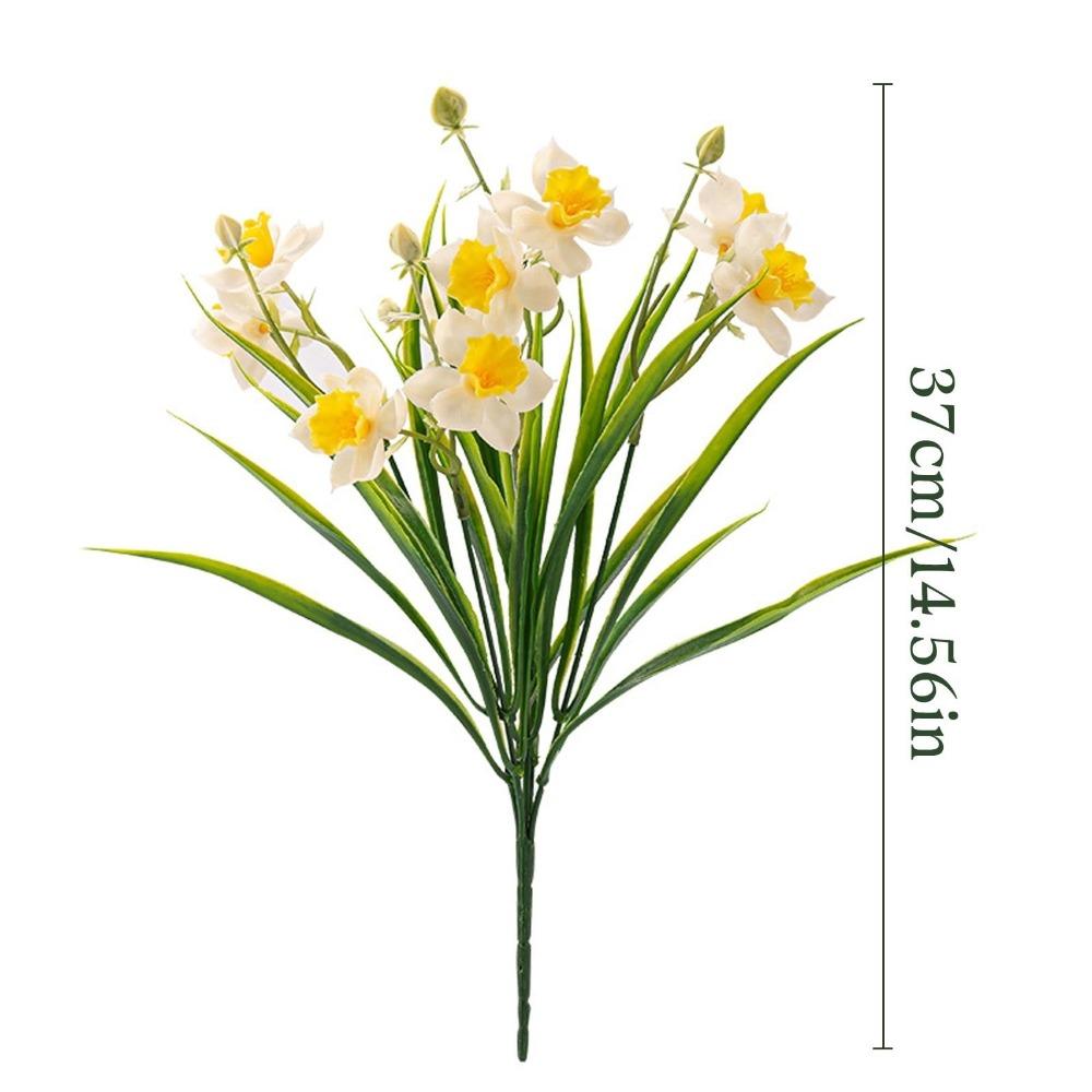 Artificial Daffodils Flowers 5 Bundles | Faux Spring Blooms for Wedding Home Garden & Photography Decor in Yellow Beige