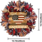 4th of July Wreath for Front Door | Patriotic American Flag Burlap Design in Red White Blue Farmhouse Decor