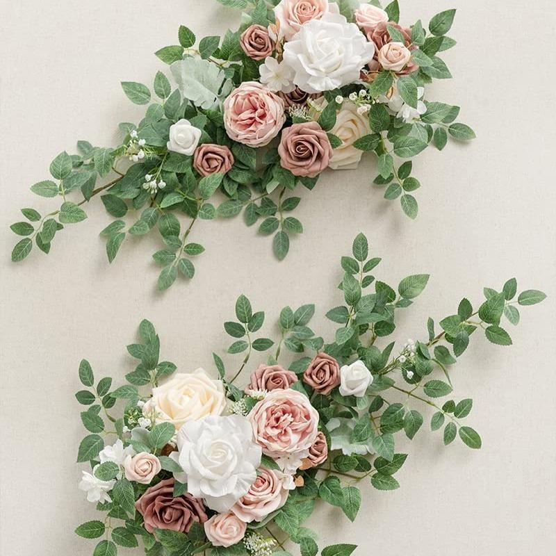 Dusty Rose Artificial Flower Garland Swag 2pcs | Wedding Arch Sweetheart Table Backdrop Wall & Home Garden Decor | 14 Styles