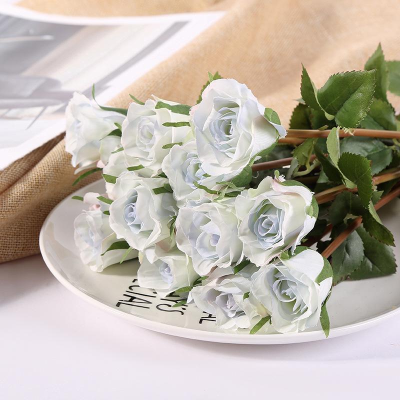 Artificial Long Stem Rose Bouquet | Realistic Faux Roses for Wedding Home Valentine's Day in 5 Colors