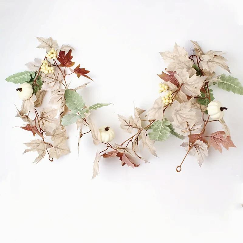 Fall garland with maple leaves pumpkins and berries – autumn Thanksgiving home decor