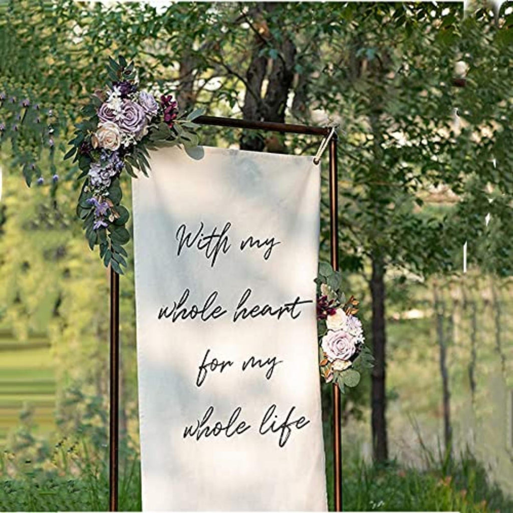 Wedding Arch Artificial Flowers 2pcs | Hanging Four Corner Sign Arrangement for Ceremony Backdrop & Bridal Decor in Red Purple