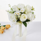 Artificial Rose Bridal Bridesmaid Bouquet | Wedding Church Valentine's Day in Champagne White