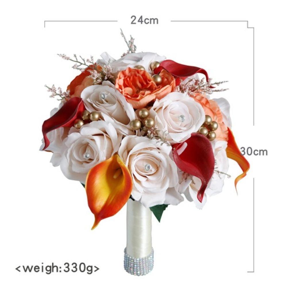 Rose Wedding Bouquet for Bride & Bridesmaid | Wedding Ceremony Prom & Party Decoration in White Red Orange Blue