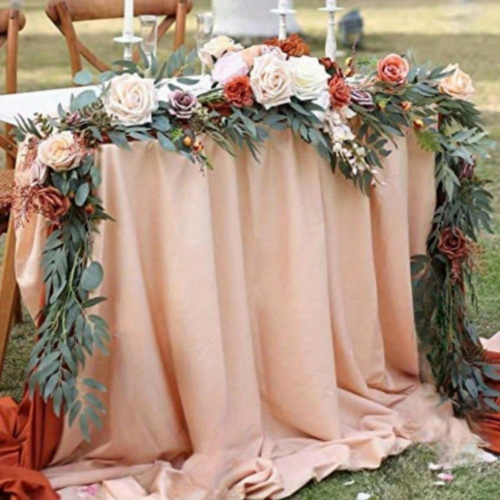 Artificial Silk Flower Garland | Wedding Table Runner Arch Wreath Chair Back & Home Decor in White Blue Pink Orange
