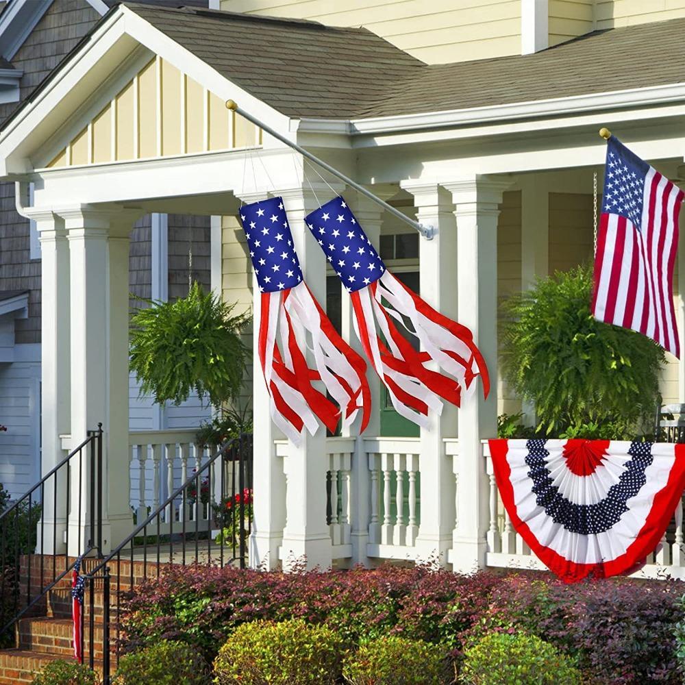 Heavy Duty American Windsock Set of 2 | 4th of July USA Patriotic Flag with Embroidered Stars for Outdoor Hanging