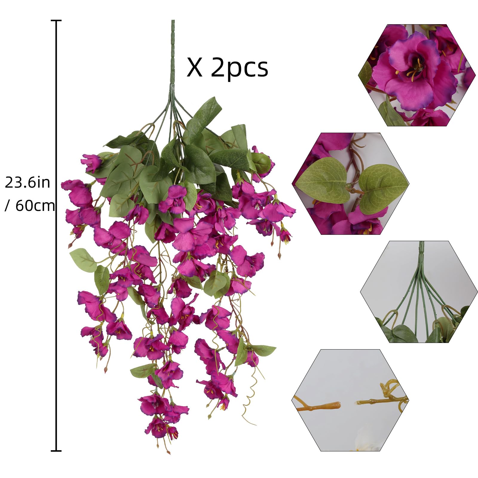 UV Resistant Artificial Hibiscus Hanging Flowers 2pcs | Outdoor Porch Patio Yard Spring Summer Decor in Dark Pink White Purple Pink